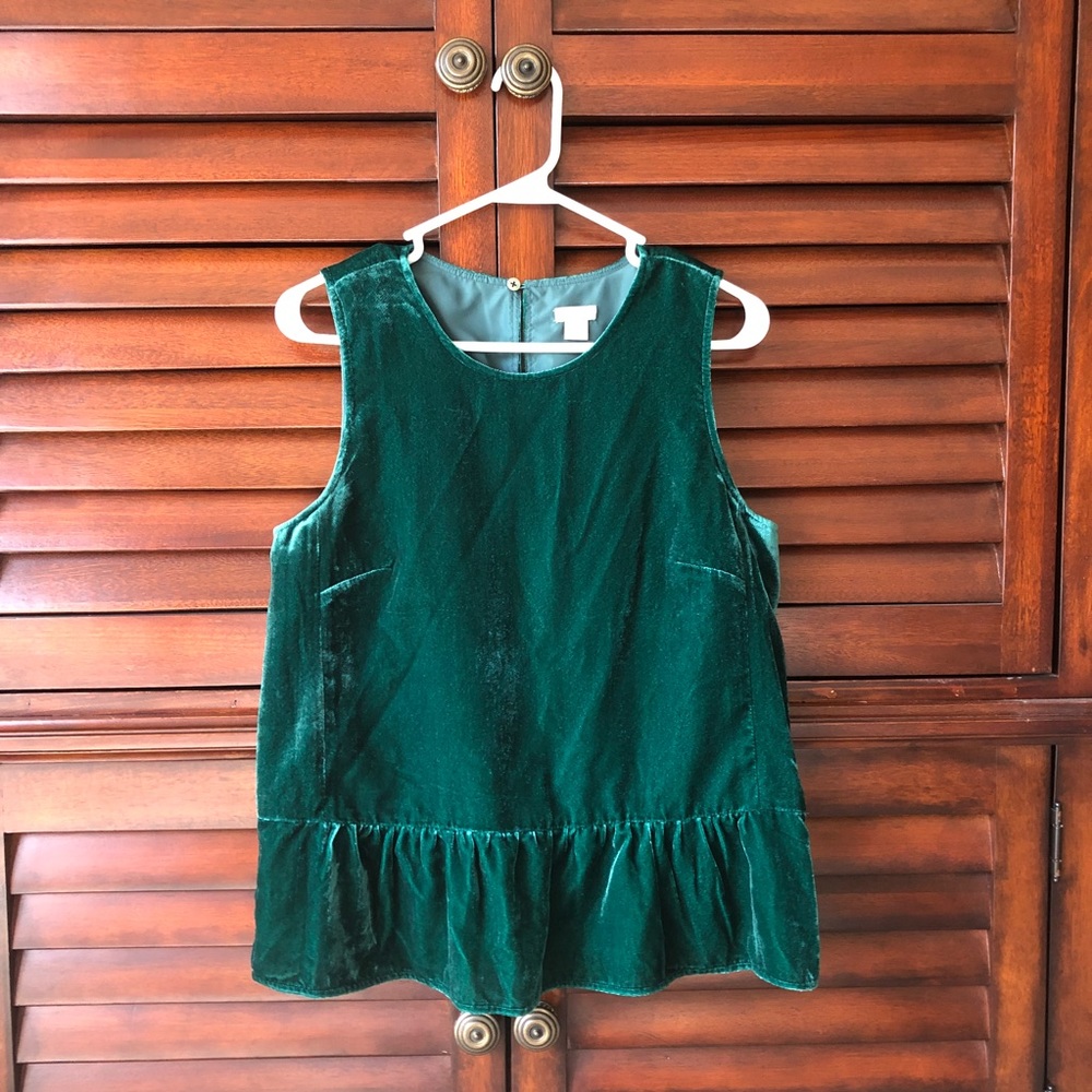 J Crew Velvet Peplum Sleeveless Green Top